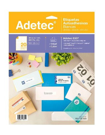Etiqueta Adetec Blanca Ink-Jet/Laser 25H 101x25mm 06307 | DColon