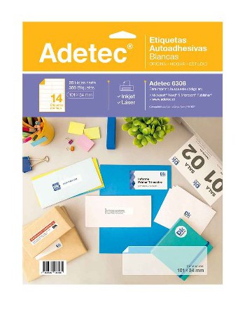 Etiqueta Adetec Blanca Ink-Jet/Laser 25H 101x34mm 06308 | DColon