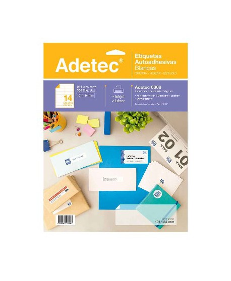 Etiqueta Adetec Blanca Ink-Jet/Laser 25H 101x34mm 06308 | DColon