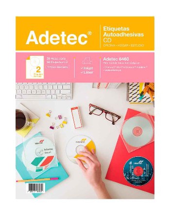 Etiqueta Adetec Blanca Ink-Jet/Laser 25H CD 06460 | DColon
