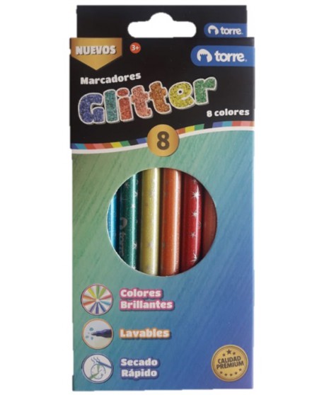 Marcadores Glitter 8 Colores Torre 30162 | DColon