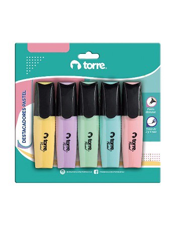 Blister Destacadores Pastel 5 Colores Torre 30341 | DColon