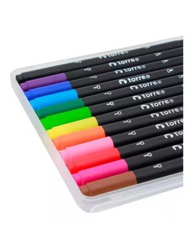 Marcadores 12 Col. Doble Punta Fina-Pincel Torre 30163 | DColon