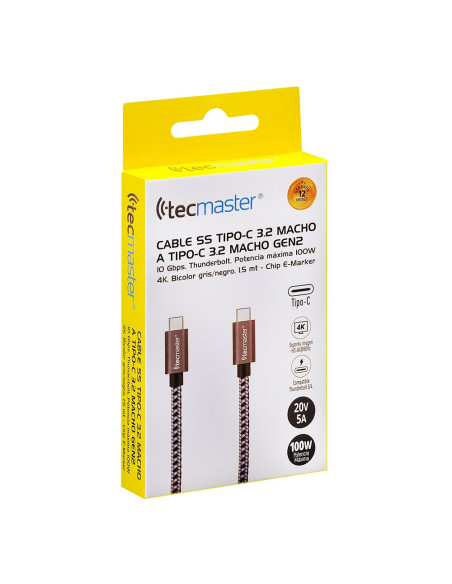 Cable Tipo-C Tecmaster 1.5m USB3.2 4K/20V/5A/100W TM-200545 | DColon