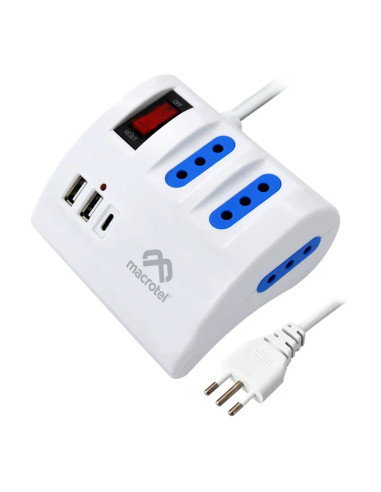 Alargador 2m Macrotel C/Switch 3Pos. usb TypeC Bco. ME-2603B | DColon