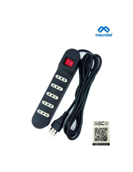-Alargador 3m Macrotel c/Switch 5 Posic. Negro ME-071B | DColon